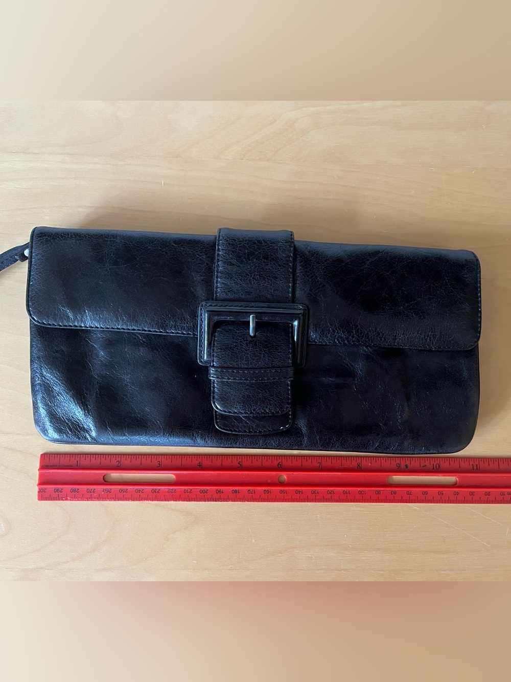 HOBO Black Leather Men's Clutch with Buckle Detail